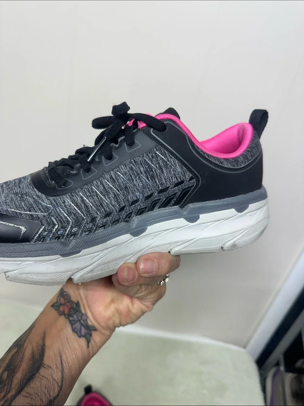 Skechers GO RUN Women's Black Athletic Sneakers with Hot Pink Interior